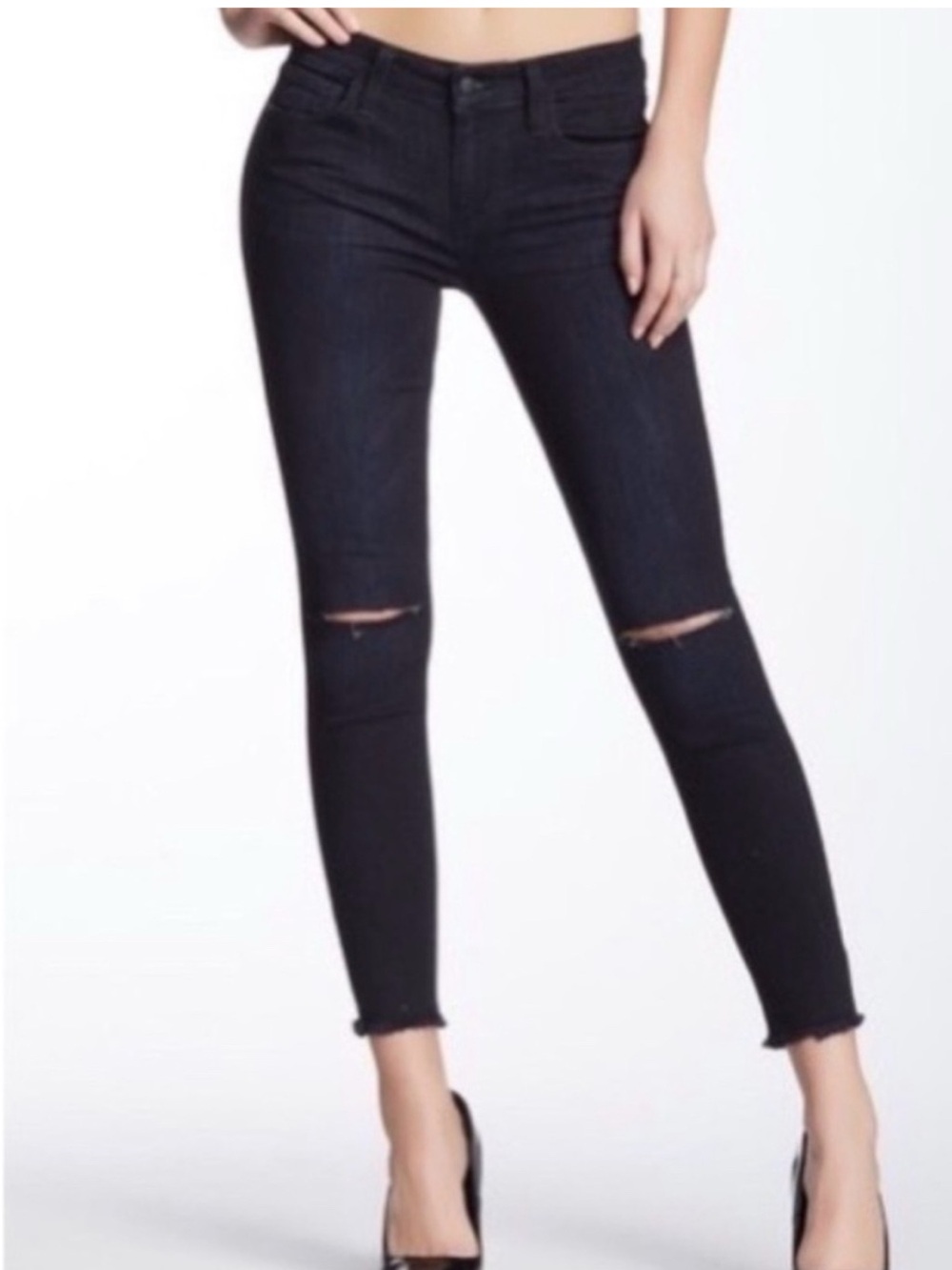 Joe's Jeans Black Skinny Ripped-Knee Ankle Jeans